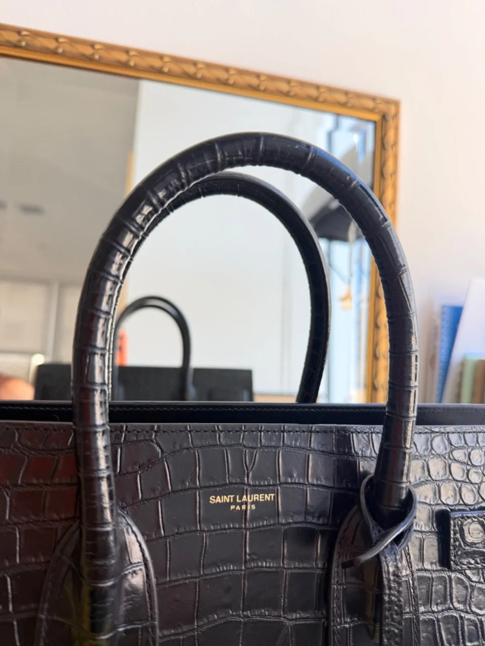 YSL BAG SAC DE JOUR CROCODILE LEATHER SMALL BLACK yves saint laurent